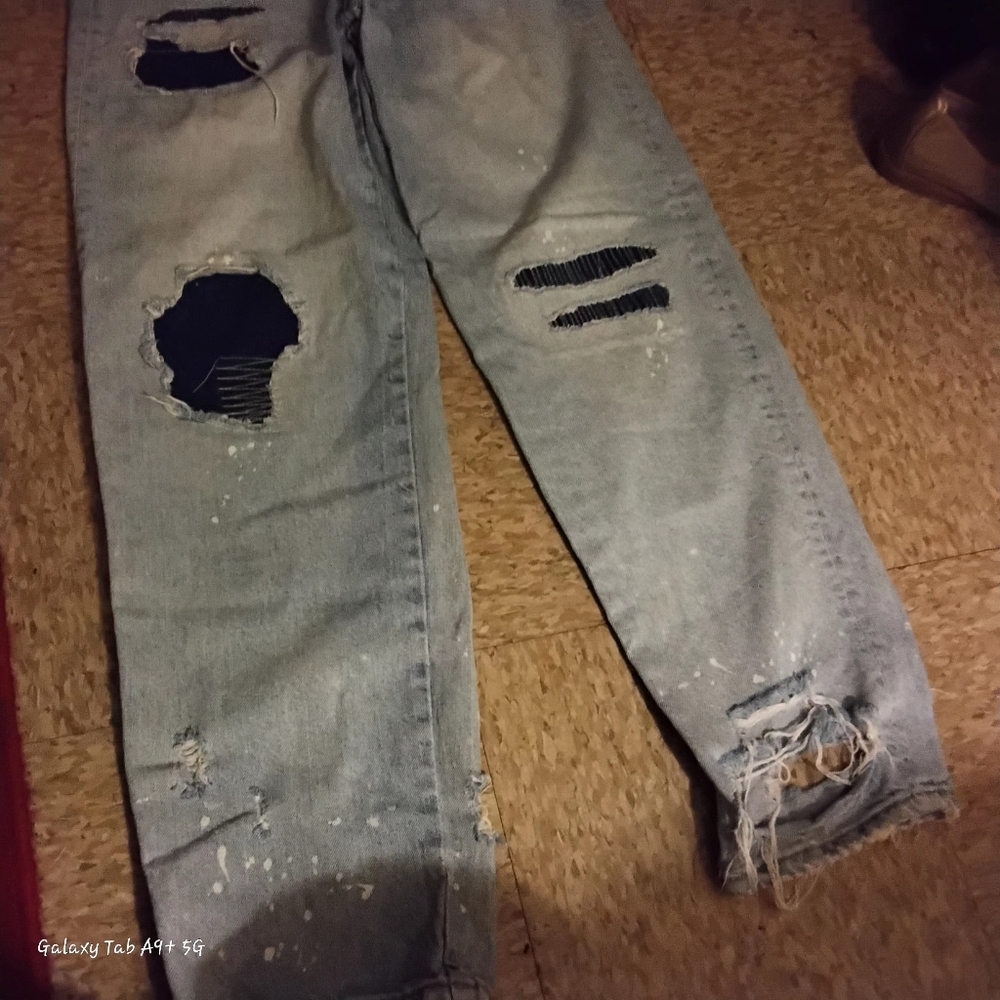 Zara High Rise Lightwash Distressed  5 Pocket Wide Leg Jeans - Picture 7 of 9